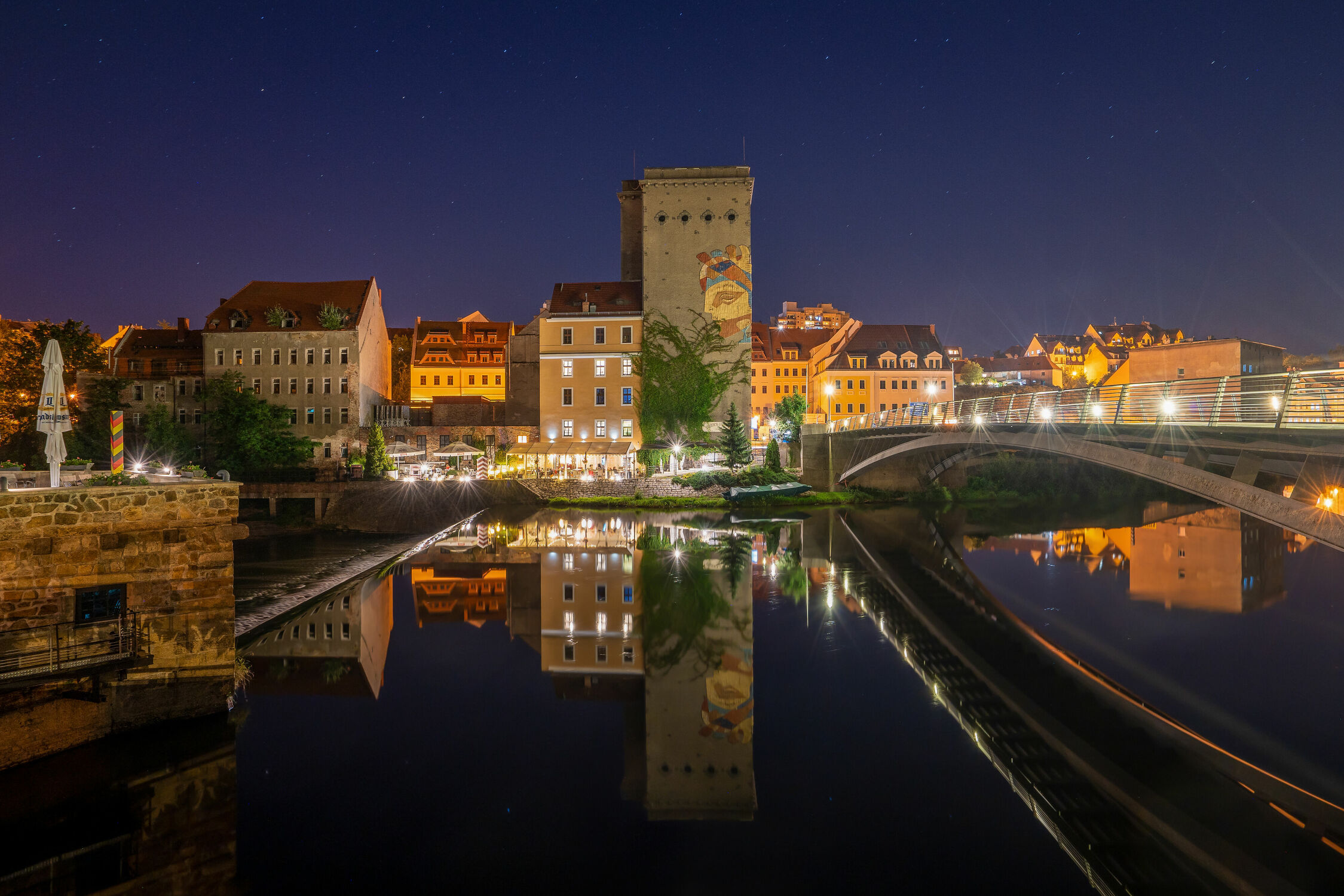 Bild mit Stadt Görlitz, Görlitz, Altstadt, Oberlausitz, Neise, Nachtaufnahme, Sachsen, Zgorzelec