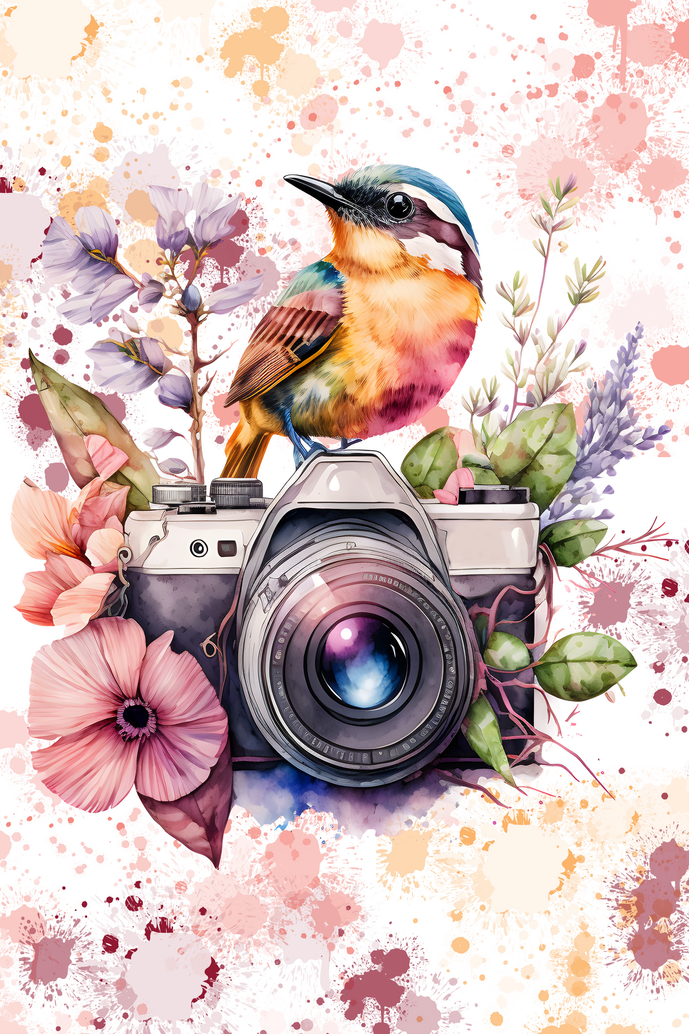 Bild mit Blumen, Glockenblumen, Vögel, Kunstfotografie, Fotografien Blumen und Pflanzen
