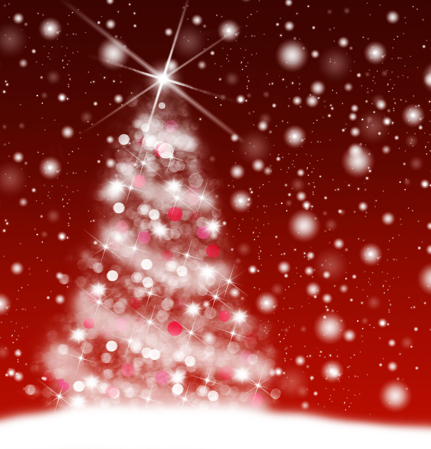 Bild mit Schnee, Rot, Abstrakt, Weihnachten, Weihnachtsbaum, Sterne, Lichter, Schneeflocken, bokeh