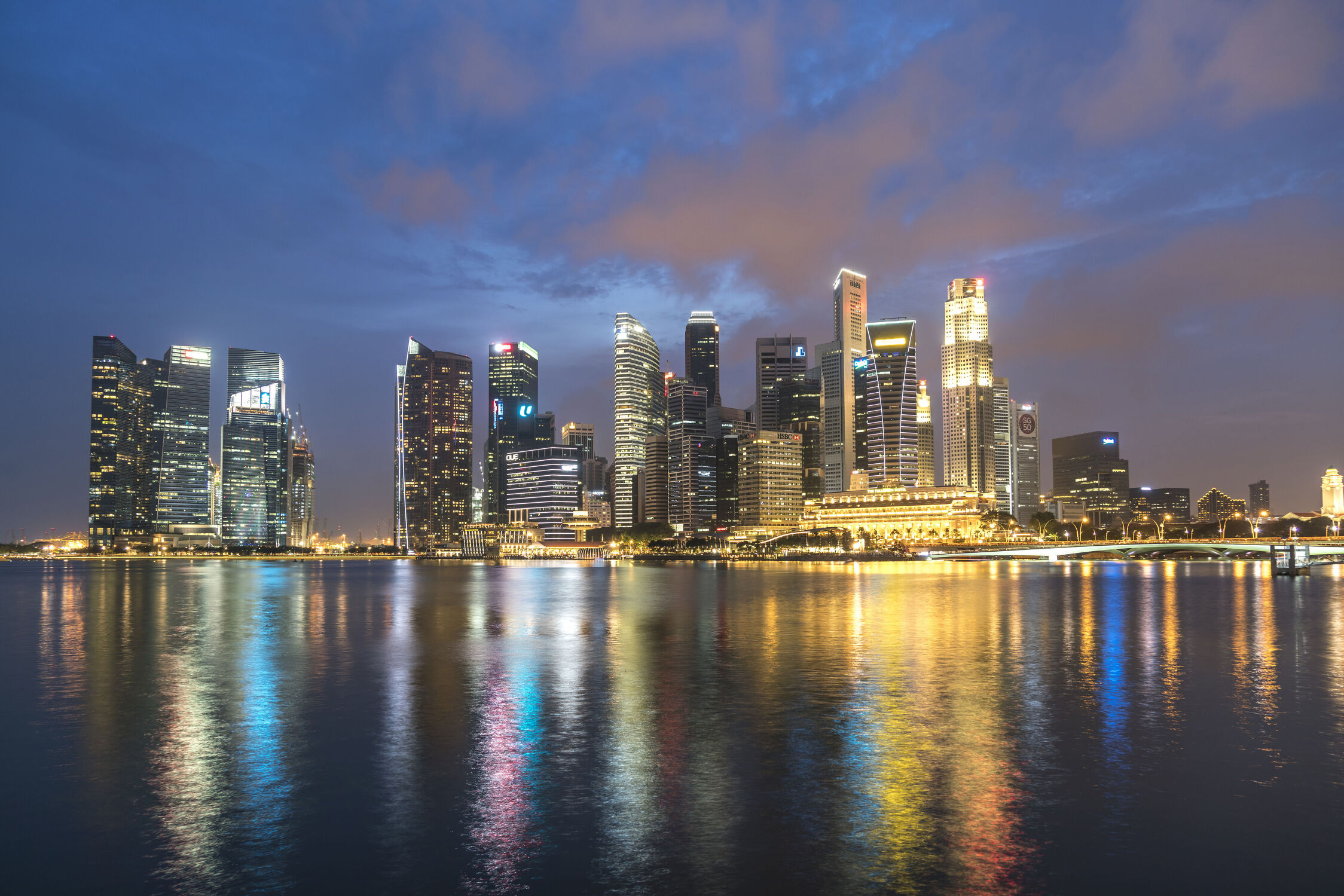Bild mit Skyline, Blaue Stunde, asien, Singapore, Singapur, Singapur