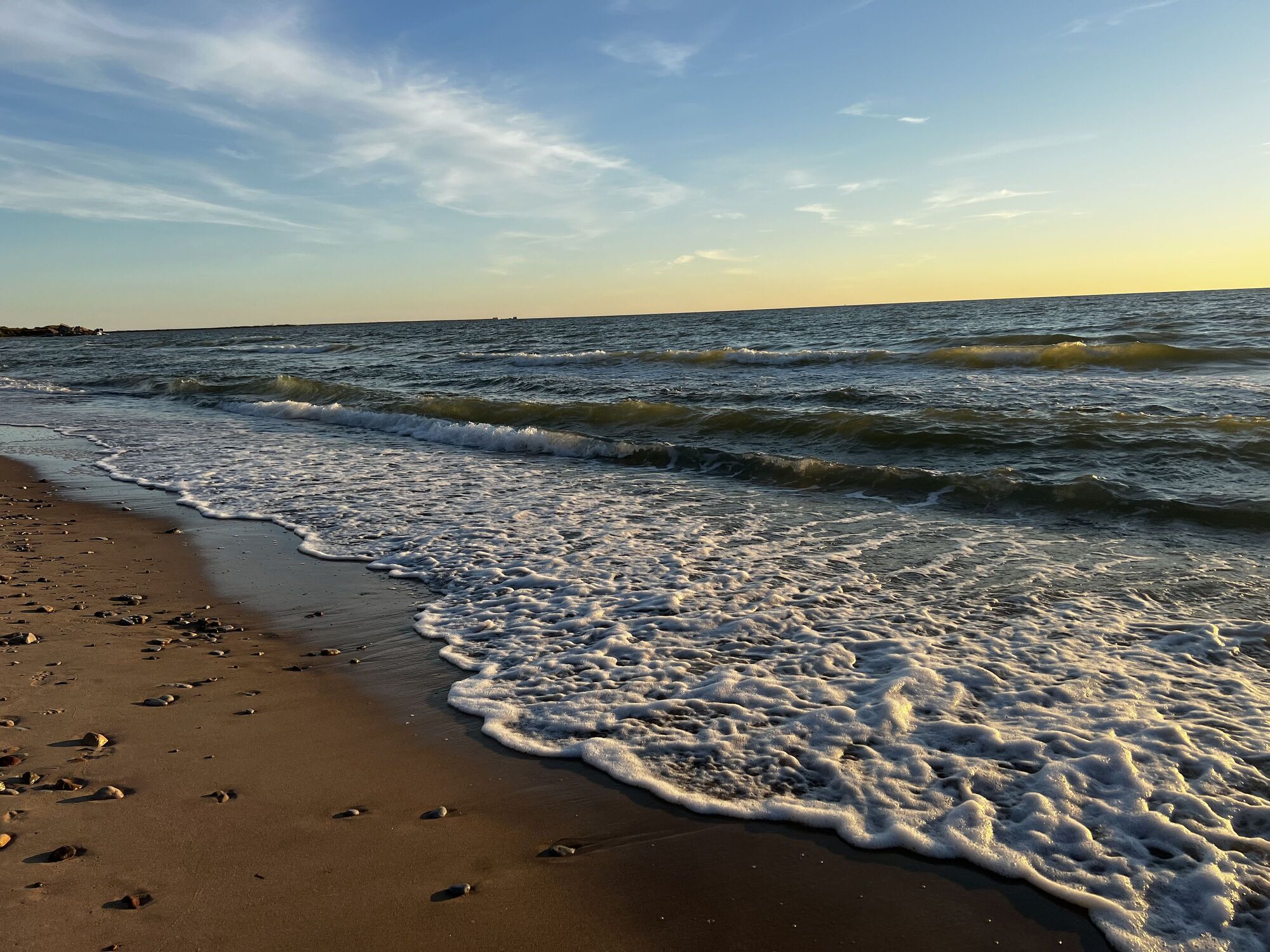 Bild mit Wasser, Sand, Strand, Ostsee, Meer, Abend am Meer, Abend, Wasserschaum