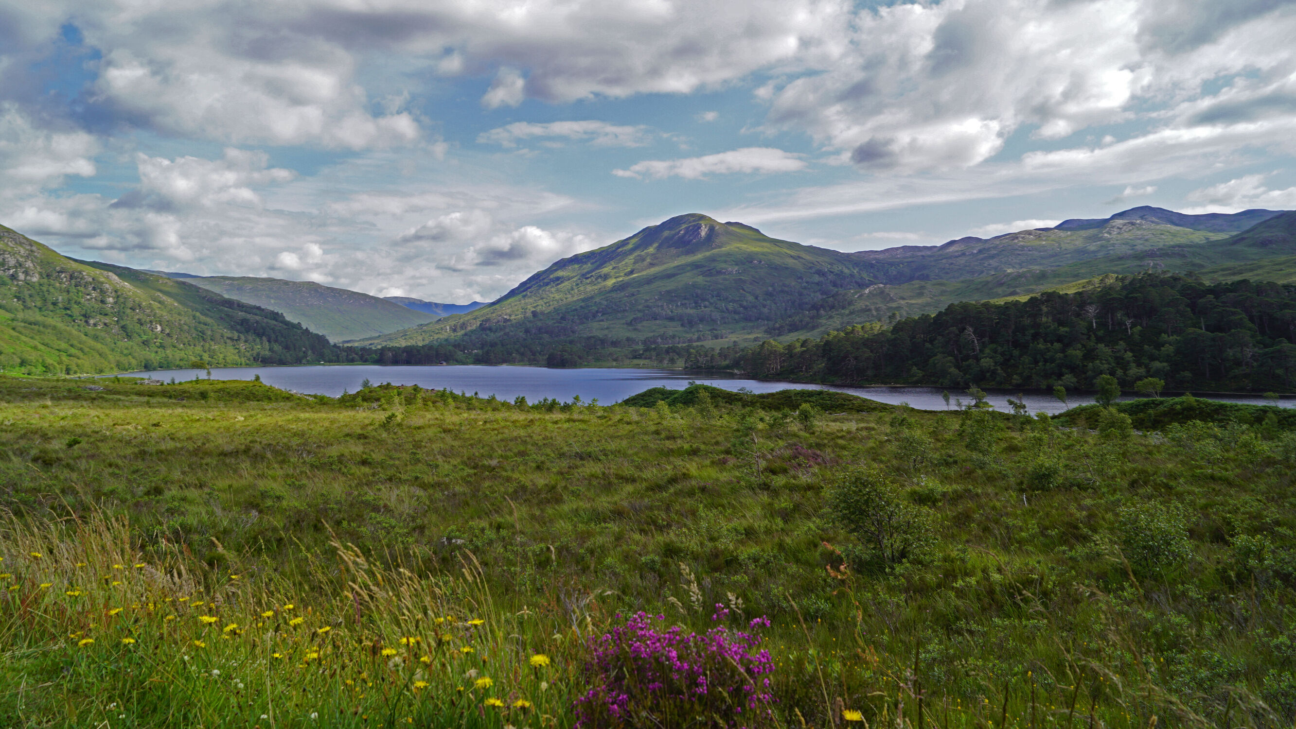 Bild mit Natur, Wasser, Berge, Himmel, Landschaft, Wiese, See, Felder, Schottland, berg