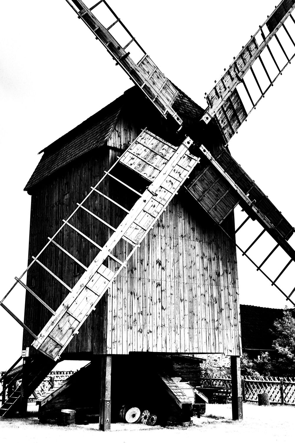 Bild mit Windmühle, schwarz weiß, Mühle, SW