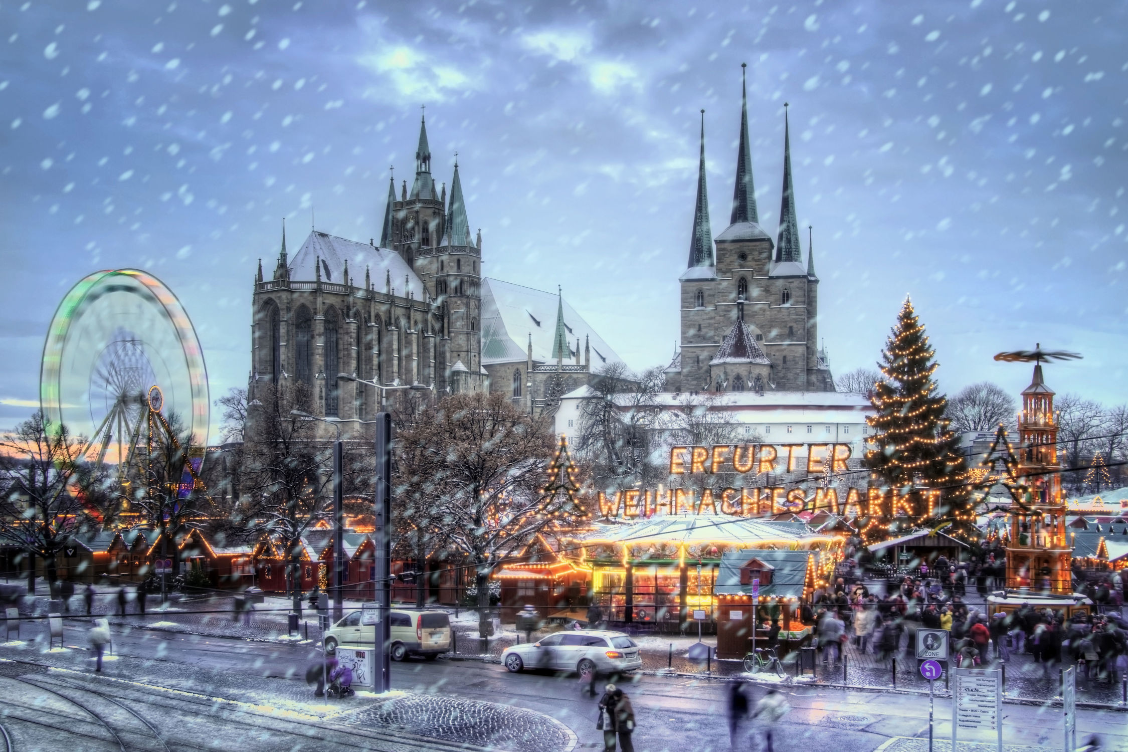 Bild mit Winter, Schnee, Städte, Stadt, Weihnachten, City, Winterzeit, Markt, Weihnachtszeit, weihnachtsmarkt, erfurt