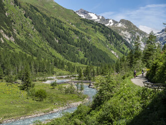Bild mit Berge, Täler, Tirol, Österreich, Alpen, Waldweg, Gebirgsbach, Fahrradtour, Hohe Tauern