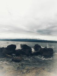 Bild mit Wellen, Wellenbrecher, Meer, Steine, grauer Hintergrund, Küste, grau, waves, kroatien