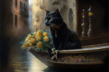 Bild mit Rosen, Italien, Katze, romantisch, venedig, blumenstrauss, gondel, Einzigartig, Einzigartig, Canal Grande