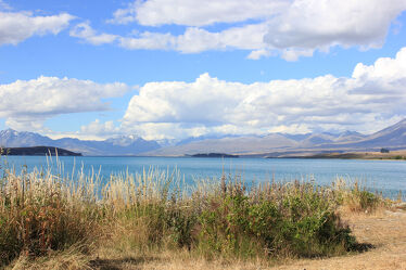 Bild mit Bank, steppe, lake, Canterbury, breathtaking, New Zealand, expressive, impressive, South Island, lake tekapo