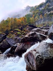 Bild mit Wasser, Felsen, Herbst, Wasserfälle, Wald, Steine