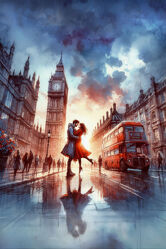 Bild mit Rot, Big Ben, Blau, London, Stadt, metropole, Liebe, paare, Doppeldecker Bus, Wolkenstimmung