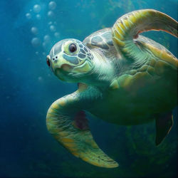 Bild mit Unterwasser, Blau, Kinderzimmer, Unterwassertiere, Unterwasserwelt, Kunst fürs Kinderzimmer, Schildkröte, Meeresschildkröte