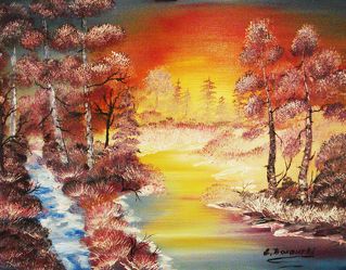 Bild mit Kunst, Bäume, Schnee, Tannen, Baum, See, winterlandschaft, Winterlandschaften, art