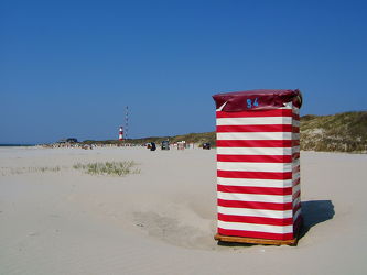 Bild mit Strand, Meer, Strandkorb, Ostfriesland, Borkum, Hochseeinsel, Heilklima, Kurort
