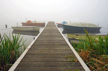 Bild mit Natur, Seen, Nebel, Boote, Steg, Holzsteg, Wardersee, Warder
