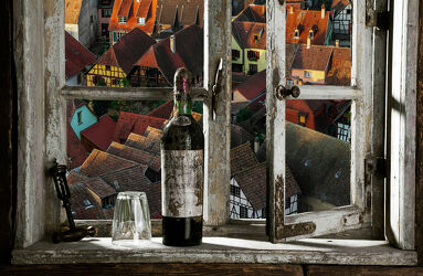 Bild mit Fenster, Haus, Stadt, rustikal, Altstadt, stadtansicht, Fensterblick, ausblick, aussicht, durchsicht