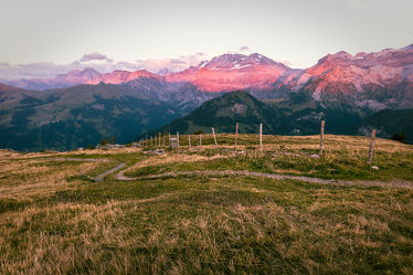 Bild mit Alpen, Alpen Panorama, Landschaftspanorama, Sonnenuntergang/Sonnenaufgang, pink, Abendlicht, rosa wolken
