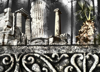 Bild mit Stein, Palme, Tempelanlagen, Fragment
