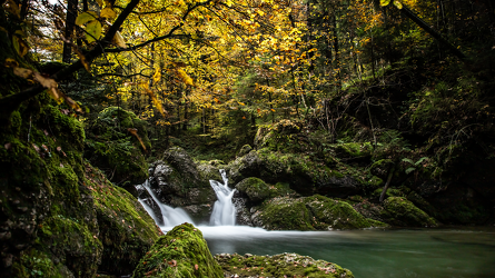 Bild mit Bach, Wasserfall, Bach im Wald, Landschaften im Herbst, Herbststimmung, Herbstidylle