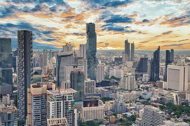 Bild mit Horizont, Sonnenuntergang, wolkenkratzer, südostasien, metropole, Thailand, Thailand, Bangkok, Bangkok